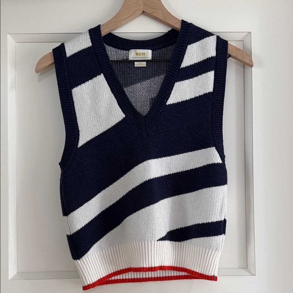 Anthropologie Navy and White Striped Vest